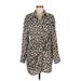 Zara Casual Dress - Shirtdress Collared Long sleeves: Tan Leopard Print Dresses - Women's Size Medium