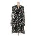 Wendy Bird Casual Dress - A-Line V-Neck Long sleeves: Black Floral Dresses - Women's Size 8