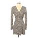 Zara Casual Dress - A-Line V Neck Long sleeves: Brown Leopard Print Dresses - Women's Size Small