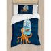 East Urban Home Octopus Ship Duvet Cover Set, Ship in the Bottle Sea, Twin, Orange & Dark Night Blue in Blue/Orange | Wayfair