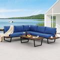 Latitude Run® 4-piece Outdoor Conversation Set w/ Polywood Slat-top Coffee Table | Wayfair 62B7A3A3339E47CD80EDA01EB2E810EC