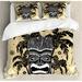 East Urban Home Tiki Bar Duvet Cover Set, Palm Ornate, Calking, Brown White Yellow Microfiber in Brown/White/Yellow | Wayfair