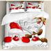 East Urban Home Christmas Duvet Cover Set, Funny Santa Reindeer, Calking, Vermilion Caramel White in Brown/Red/White | Wayfair