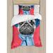 East Urban Home Pug Duvet Cover Set, Winter Dog w/ Earmuffs, Twin, Dark Coral Turquoise in Blue/Gray/Pink | Wayfair