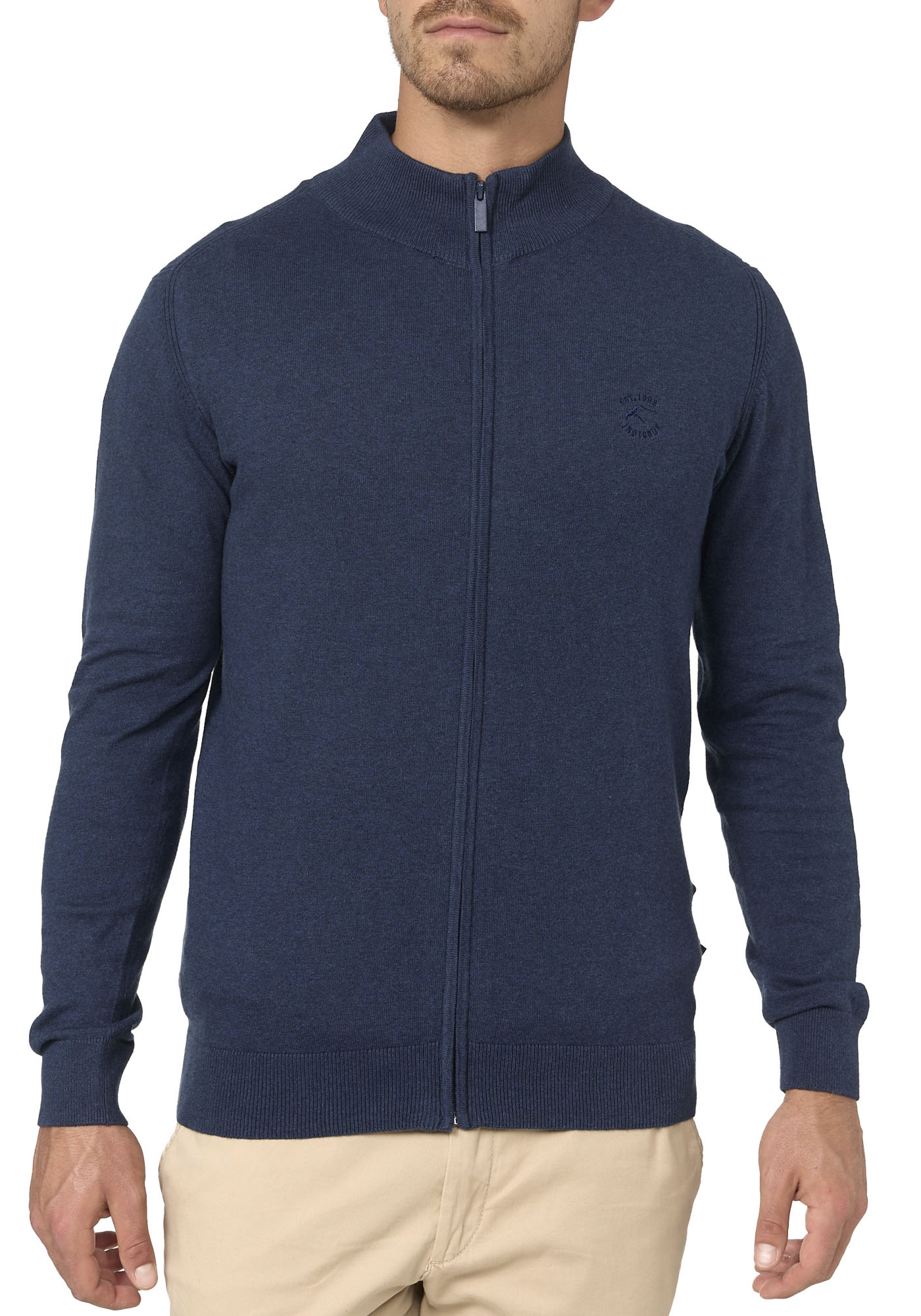 Strickjacke INDICODE "Tinos", Herren, Gr. XXL, blau (navy mix), Strick, Obermaterial: 80% Baumwolle, 20% Polyamid, unifarben, normal, hoch geschlossener Ausschnitt, Strickjacken Image