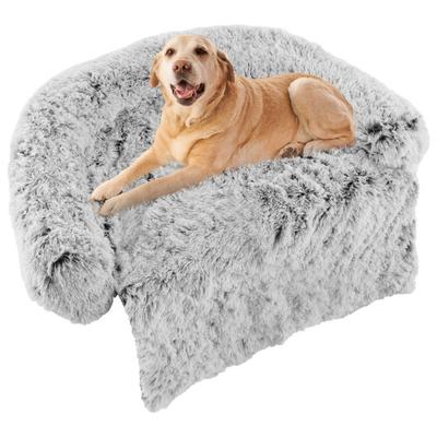 Costway Gray Plush Calming Dog Couch Bed with Anti-Slip Bottom-L