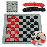 Giant Checkers Board Game EC36 Set 3 in 1 Tic Tac Toe Board Draughts Reversible Rug Game for Kids & Adults Big Checker Floor Game Mat Indoor Outdoor Yard Game for Family Camping Party