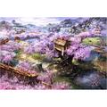 QueenieÂ® Premium Wooden Jigsaw EC36 Puzzle 1000 Piece 30 * 20 inch Beautiful Colorful Sakura Villa Landscape Oil Painting Puzzles Games for Adults