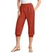 Plus Size Women's Drawstring Soft Knit Capri Pant by Roaman's in Copper Red (Size M)