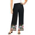 Plus Size Women's Everyday Stretch Knit Wide Leg Pant by Jessica London in Black Tropical Border (Size 14/16) Soft Lightweight Wide-Leg