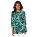 Plus Size Women's Stretch Knit Swing Tunic by Jessica London in Green Tropical Leopard (Size 14/16) Long Loose 3/4 Sleeve Shirt