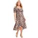 Plus Size Women's Printed Midi Dress by June+Vie in Oatmeal Spotted Animal (Size 30/32)