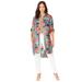 Plus Size Women's Sheer Georgette Mega Tunic by Jessica London in White Tropical Animal (Size 18 W) Long Sheer Button Down Shirt