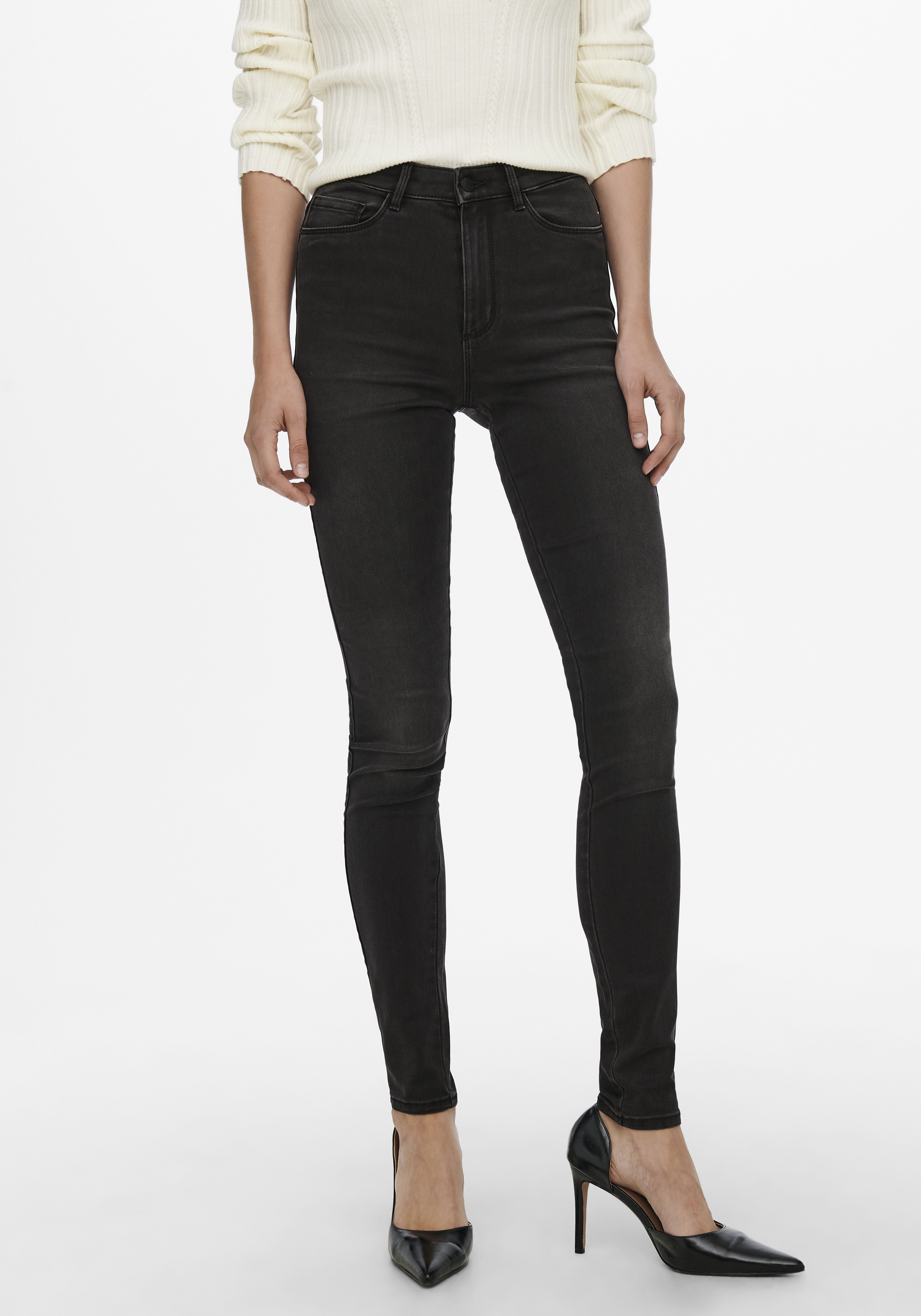 Skinny-fit-Jeans ONLY "ONLROYAL LIFE HW SK DNM", Damen, Gr. M38, Länge 30, schwarz (schwarz denim), Denim/Jeans, Obermaterial: 69% Baumwolle, 29% Polyester, 2% Elasthan, Abriebeffekte, skinny fit, Jeans 5-Pocket-Jeans Image