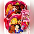 Disney Accessories | Girl’s 5-Piece Disney Princesses Hot Pink Zip Vinyl Backpack Lunch Bag Set | Color: Pink | Size: Osg