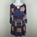 American Eagle Outfitters Dresses | Aeo Patchwork Style Boho Cold Shoulder Dress Sz Xs | Color: Blue/Red | Size: Xs