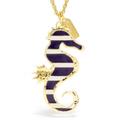 Coach Jewelry | Coach Navy Blue And White Stripe Enamel Seahorse Necklace Gold Tone Long Chain | Color: Blue/Gold | Size: Os