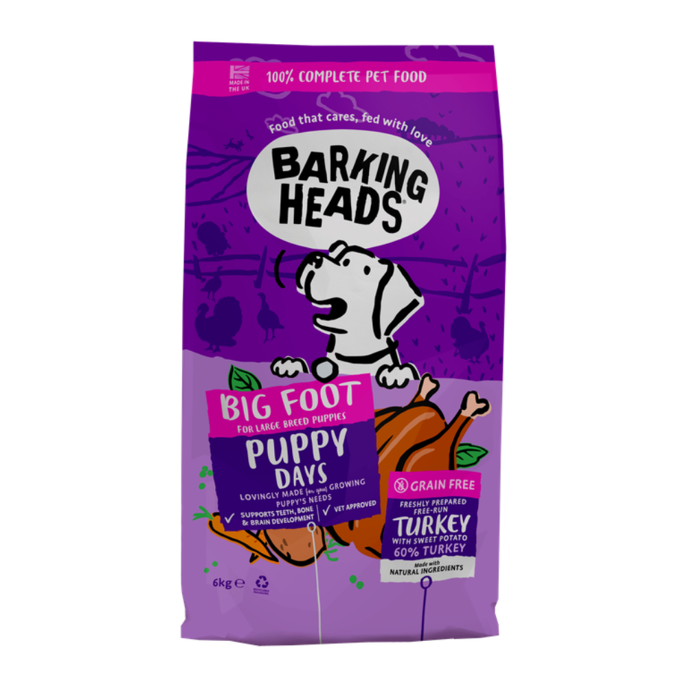 2x6kg Barking Heads Puppy Days Turkey Big Foot Dry Dog Food