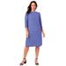 Plus Size Women's Stretch Cotton Boatneck Shift Dress by Jessica London in Dark Sapphire Stripe (Size 14 W) Stretch Jersey w/ 3/4 Sleeves