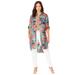 Plus Size Women's Sheer Georgette Mega Tunic by Jessica London in White Tropical Animal (Size 20 W) Long Sheer Button Down Shirt