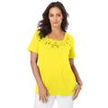 Plus Size Women's Stretch Cotton Eyelet Cutout Tee by Jessica London in Bright Yellow (Size 14/16) Short Sleeve T-Shirt