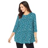 Plus Size Women's Stretch Knit Swing Tunic by Jessica London in Deep Teal Dot (Size 18/20) Long Loose 3/4 Sleeve Shirt