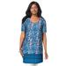 Plus Size Women's Mega Knit Tunic by Jessica London in Ocean Abstract Border (Size 12) Long Shirt