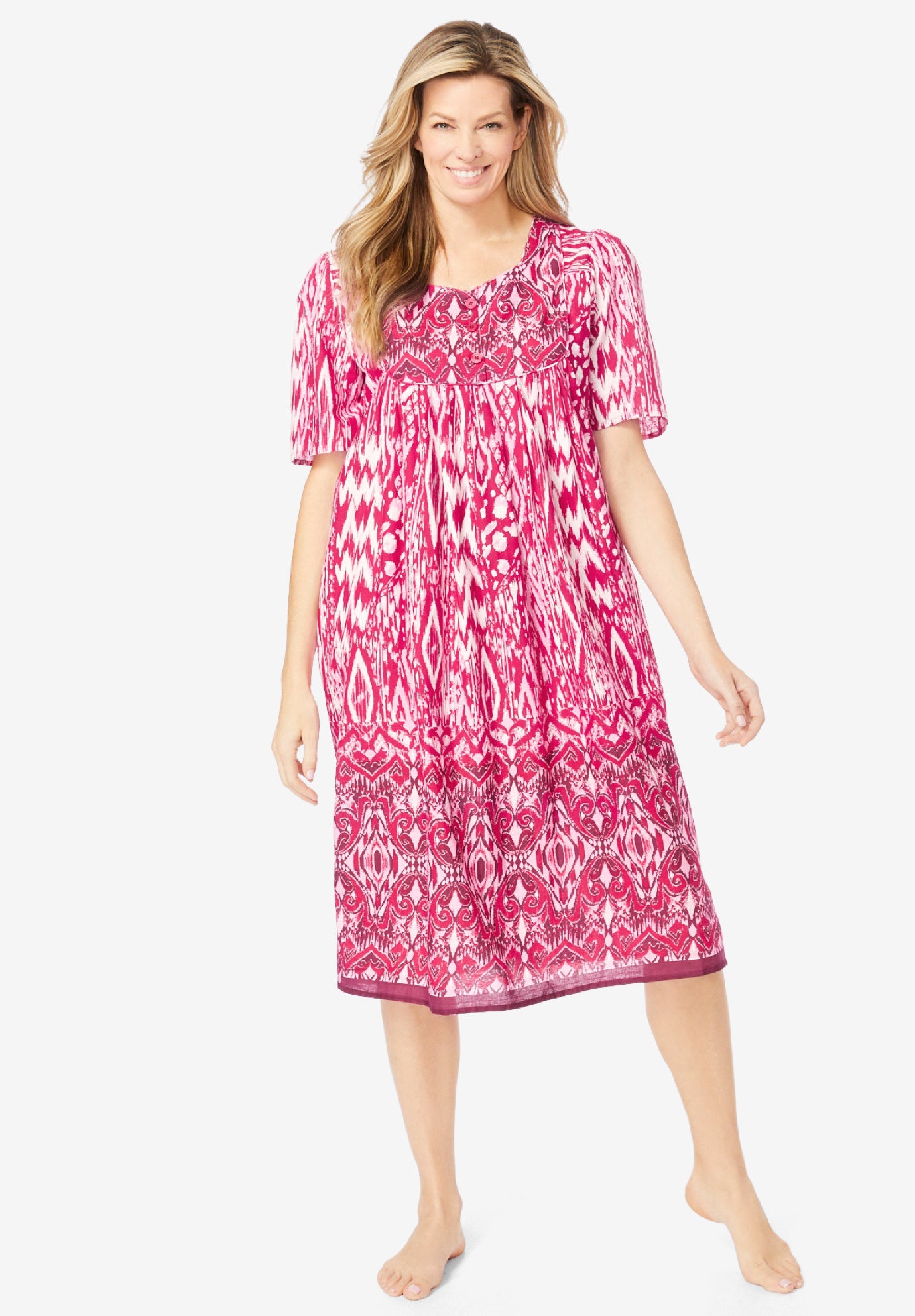 Plus Size Women's Mixed Print Short Lounger by Only Necessities in Pink Burst Ikat (Size 5X)