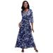 Plus Size Women's Stretch Knit Faux Wrap Maxi Dress by The London Collection in Blue Layered Paisley (Size 12 W)