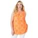 Plus Size Women's Cutout Swing Tunic Tank by Roaman's in Orange Melon Pretty Medallion (Size 18/20) Long Shirt