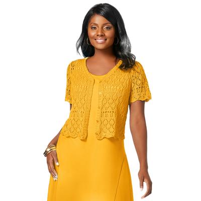 Plus Size Women's Crochet Shrug by Jessica London in Sunset Yellow (Size L)