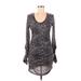 Rebecca Taylor Casual Dress - Bodycon Scoop Neck 3/4 sleeves: Gray Leopard Print Dresses - Women's Size Medium
