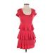 Kensie Casual Dress - A-Line Scoop Neck Short sleeves: Red Print Dresses - Women's Size X-Small