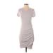 Pink Lily Casual Dress - Bodycon Scoop Neck Short sleeves: Gray Print Dresses - Women's Size Small