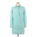 Diane von Furstenberg Casual Dress - Shift Collared 3/4 sleeves: Teal Solid Dresses - Women's Size 10