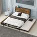 Queen Metal Platform Bed With Drawers&Trundle Bed,Sockets&USB,Black