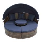 KD Rattan Round Lounge with Bali Canopy Bed with Lift Coffee Table