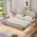 Queen Size LED Floating Bed with PU Leather Headboard & Support Legs