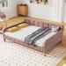 Full Size Upholstered Daybed with 4 Support Legs, Button Tufted Design Solid Wood Bedframe with Wooden Slat Support, Pink