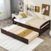 Twin Size Platform Bed with Pull Out Trundle, Solid Wooden Platform Bed with Headboard and Footboard