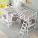 Loft Bed with 2 Built-in L-Shaped Desks, Wood Twin Size Loft Bed, Double Loft Beds with Guardrails & Ladders, White