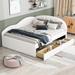 Upholstered Daybed, Full Size PU Tufted Sofa Bed with 2 Drawers and Cloud Shaped Guardrail for Bedroom, Wood Slat Support, White