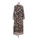 Rip Curl Casual Dress - Midi High Neck 3/4 sleeves: Brown Floral Dresses - New - Women's Size X-Large