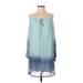 Ya Los Angeles Casual Dress - Mini Tie Neck Long sleeves: Blue Tie-dye Dresses - Women's Size Small