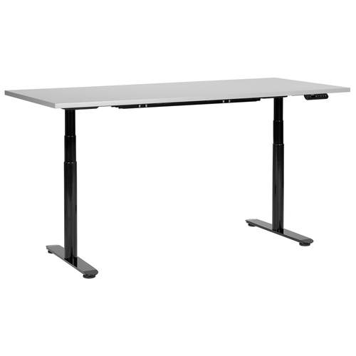 Schreibtisch Grau/Schwarz Melamin 180x80cm Elektrisch Höhenverstellbar Rechteckig mit USB Rundes Metallgestell Modern Büro Steh-Sitz-Tisch