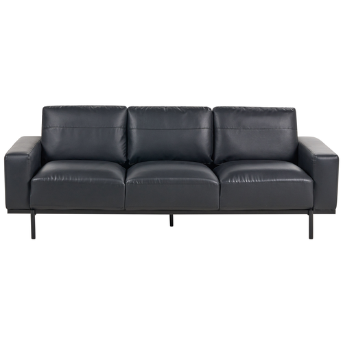 Sofa Schwarz Kunstleder 3-Sitzer mit Breiten Armlehnen Dicken Sitzkissen Modern Couch Dreisitzer Wohnzimmer Büro Arbeitszimmer Möbel Sitzmöbel