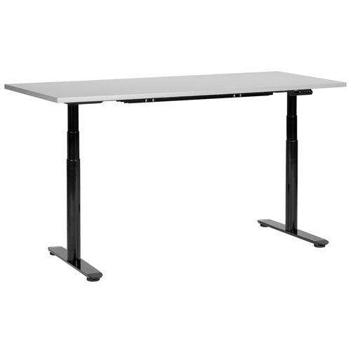 Schreibtisch Grau/Schwarz Melamin 160x72cm Elektrisch Höhenverstellbar Rechteckig mit USB Rundes Metallgestell Modern Büro Steh-Sitz-Tisch