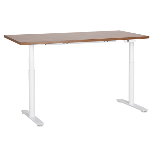 Schreibtisch Braun/Weiß Melamin 160x72cm Elektrisch Höhenverstellbar Rechteckig mit USB Rundes Metallgestell Modern Büro Steh-Sitz-Tisch