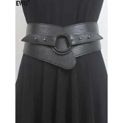 [EWQ] cintura da donna semplice e Versatile elasticizzata moda accessori neri pelle marrone Pu 16 u749720