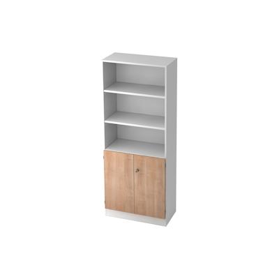 bümö office Regal-Aktenschrank abschließbar, Büroschrank groß aus FSC-Holz, 80cm breit in Weiß/Nussbaum - abschließbarer Schrank, Büroschrank Image